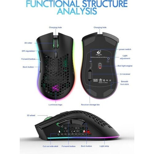 Tweedekans ZIYOU LANG X3 Draadloze Gaming Muis - RGB Honeycomb Gaming Muis - Gaming Muis - Zwart Tweedehands