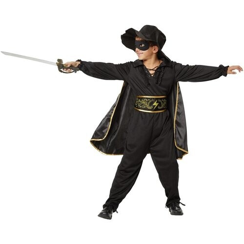 Tweedekans zorro kinderkostuum – zwart – maat 116 (5-6 jaar) – inclusief cape, masker en hoed Tweedehands