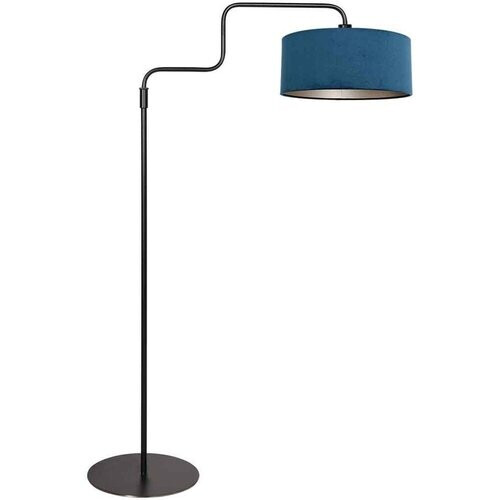 Tweedekans Zwarte Vloerlamp Bloeba 4169ZW van Steinhauer met verstelbare hoogte (150-165 cm) en uitrekbare zwenkarm tot 66 cm, metalen basis met blauwe velours kap Ø40cm, trendy design voor binnen. Tweedehands