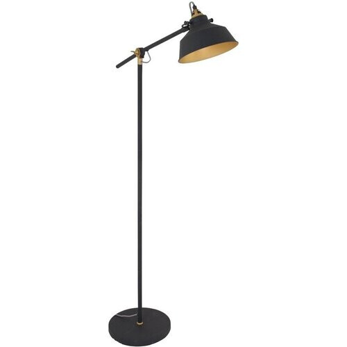 Tweedekans Zwarte Vloerlamp Nove 1322ZW - Draaibare & Kantelbare Industriële Lamp met Goudkleurige Details, E27 Fitting, Metaal & Kunststof - Mexlite Tweedehands