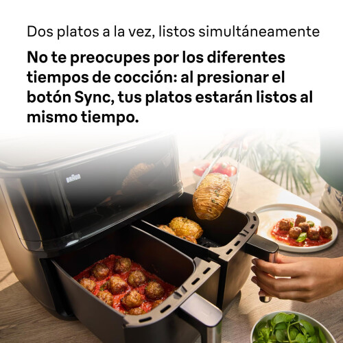 TwinCook 3 TD3030IBK, Dubbele AirFryer met 8L Capaciteit, Twee Lades, 80-200 Digitale Temperatuur, RealAir Technologie, Sync Functie, 8 Automatische Kookprogramma's, 2850W, Zwart