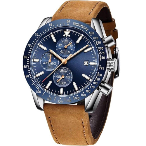 Tyme Florence Heren Horloge - Polshorloge - 45mm Blauw/Bruin - Waterdicht tot 30m