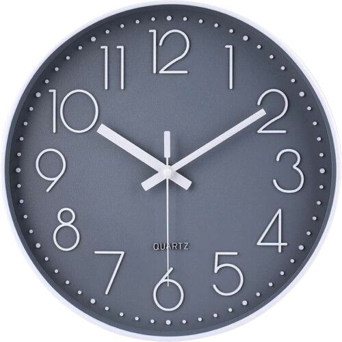 Tyme Wandklok - 30cm - Analoog - Stil Uurwerk - Grijs Wit