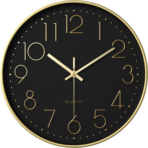 Tyme Wandklok - 30cm - Analoog - Stil Uurwerk - Zwart Goud Tweedehands