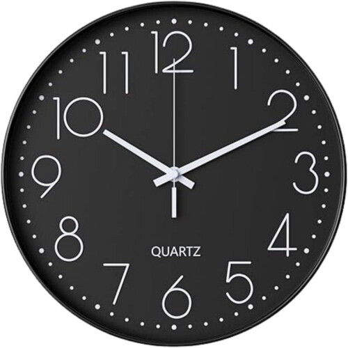 Tyme Wandklok - 30cm - Modern design - Stil uurwerk - Zwart Wit