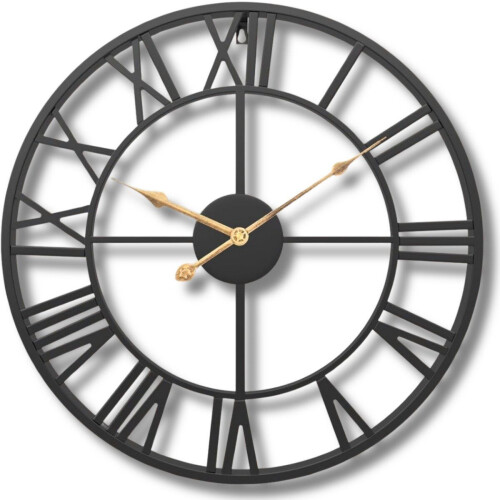 Tyme Wandklok - Industrieel - 34cm - Romeinse cijfers - Goed leesbaar - Analoog - Zwart Tweedehands
