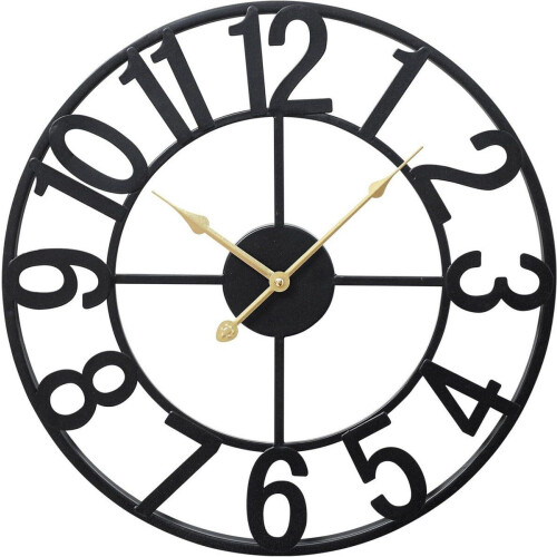 TYME Wandklok - Industrieel -Ø 60 cm - Zwart met goudkleurige wijzers