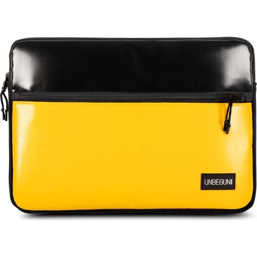 UNBEGUN mannen vegan Laptop Sleeve Voorvak Zwart Geel Tweedehands