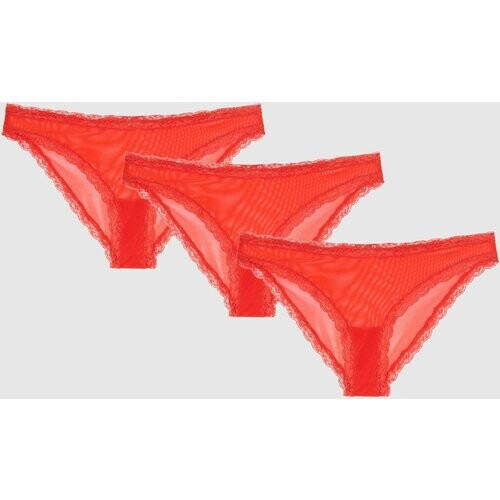 Understatement dames vegan Bikinislips Mesh Lace Trim 3-Pack Vurig Rood Tweedehands