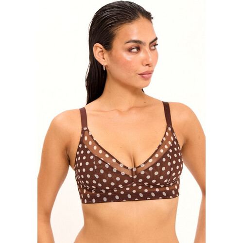 Understatement dames vegan Bralette Mesh Support Bra Bruin Stip Tweedehands
