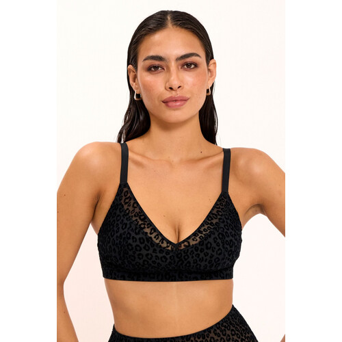 Understatement dames vegan Bralette Mesh Support Bra Zwart Luipaard Tweedehands