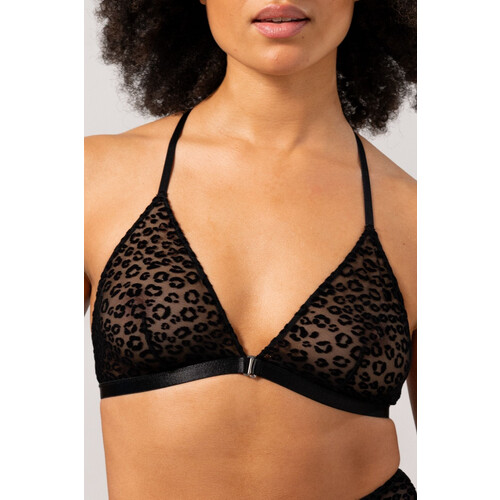 Understatement dames vegan Mesh Raceback Driehoek Bralette Zwart Luipaard Tweedehands