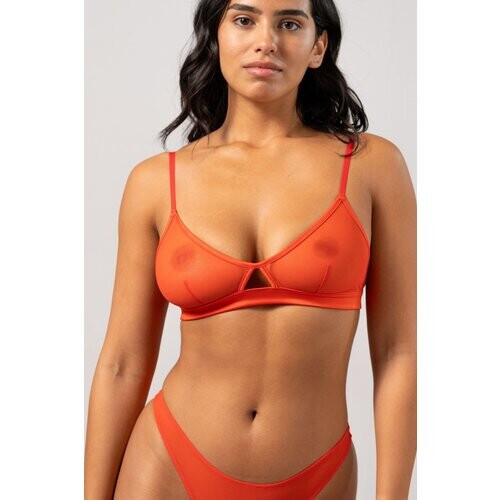 Understatement dames vegan Mesh Uitgesneden Triangelbralette Vurig Rood Tweedehands