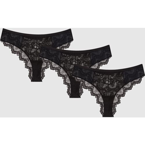 Understatement dames vegan Slips Kant Cheeky 3-Pack Zwart Tweedehands
