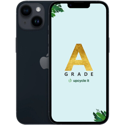 upcycle it Apple iPhone 14 - Refurbished Grade A - 15,5 cm (6.1") 256 GB 5G Dual SIM iOS 17 Zwart Tweedehands