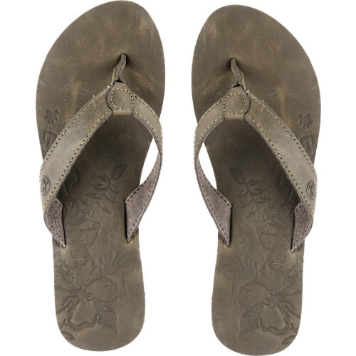 Urban Beach Long Island Beach - Slippers - Leren met bloemen reliëf - Bruin - Maat 42