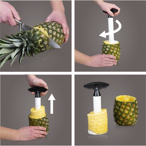 Vacu Vin Ananassnijder - Multifunctioneel - Schilt en snijdt in 60 seconden - Wit/Zwart