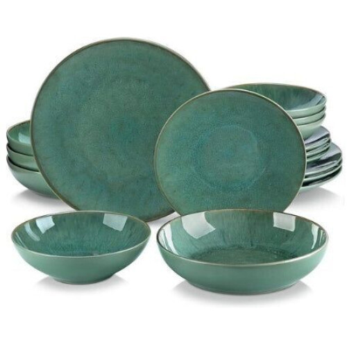 Vancasso Ess - Serviesset 12 Persoons - 16-delige Karst Combi Set - Vintage Groen