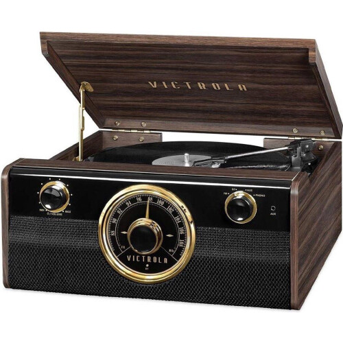 VICTROLA EMPIRE JNR MUSIC CTR - Muziek Center - 4 in 1 Platenspeler Bluetooth FM Radio - Mahonie Tweedehands