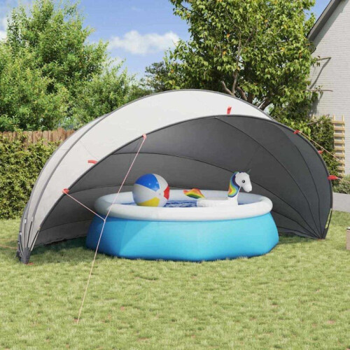 vidaXL Opvouwbare Zwembadkoepel - Handmatig - 592 x 590 x 275 cm - Grijs/Oranje Tweedehands