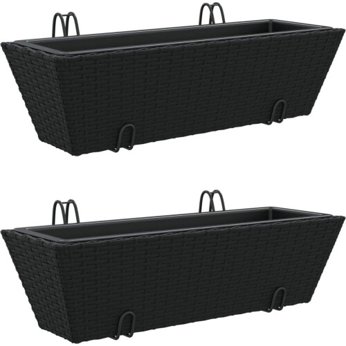 vidaXL - Plantenbakken - 2 - st - met - haken - poly - rattan - zwart Tweedehands