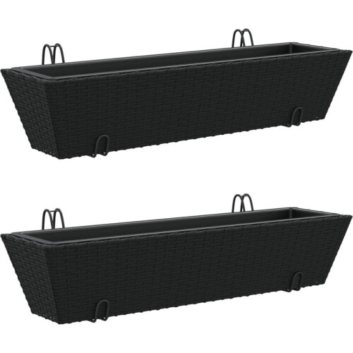vidaXL - Plantenbakken - 2 - st - met - haken - poly - rattan - zwart Tweedehands