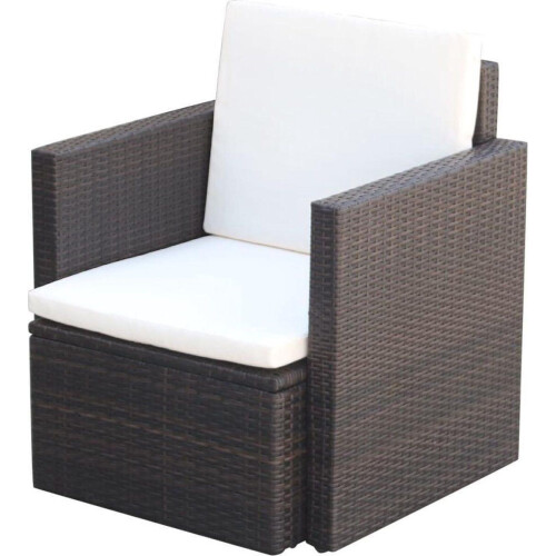 vidaXL - Tuinstoel - met - kussens - poly - rattan - bruin