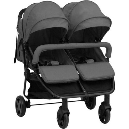 vidaXL Tweelingbuggy - Staal - Verstelbare zitting - Donkergrijs en Zwart