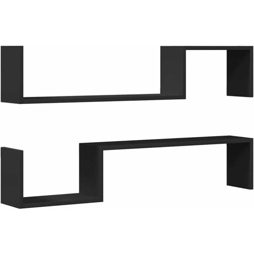 vidaXL Wandplanken Set van 2 - Wandplanken - 100 x 15 x 20 cm - Zwart - Gelakt Hout (2 stuks) Tweedehands