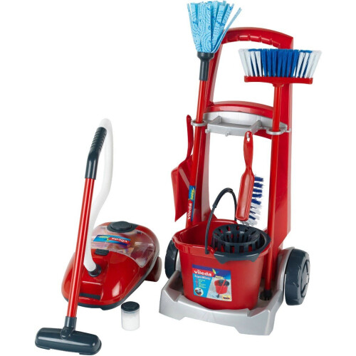 Vileda Speelgoed stofzuiger en schoonmaakkar - Schoonmaakset kinderen - 29 x 24 cm - Rood Tweedehands