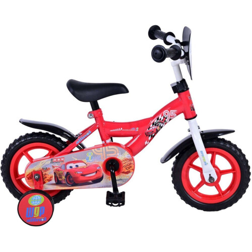 Volare Disney Cars Kinderfiets - Jongens - 10 inch - Rood - Inclusief zijwieltjes