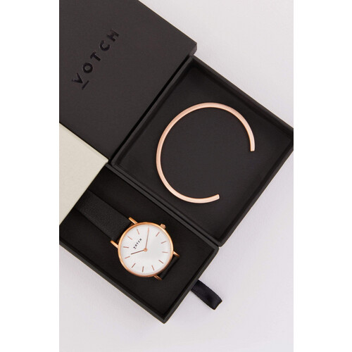 Votch dames vegan Roségouden Armband Met Roségoud & Zwart Petite Horloge Tweedehands