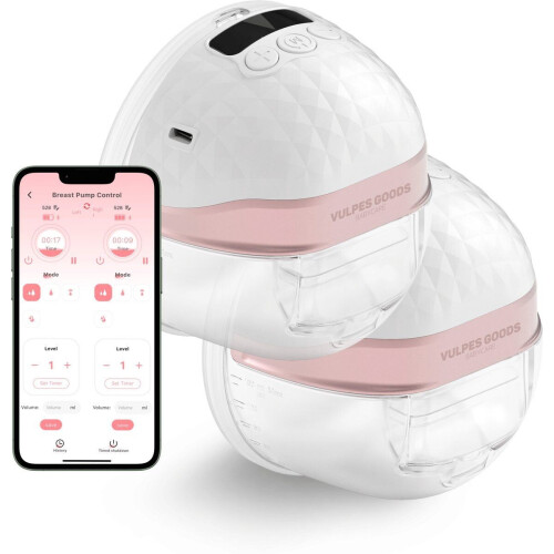 Vulpes Goods® BabyCare - Dubbele Elektrische Borstkolf PRO V2 - Handsfree Draadloos met APP bediening - BPA-Vrij - Kleur Premium White&Rosé Gold (2 stuks)
