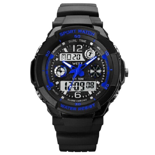 West Watches Model Storm - Kinderhorloge - Analoog Digitaal - Shockproof - Blauw -Ø 41 mm