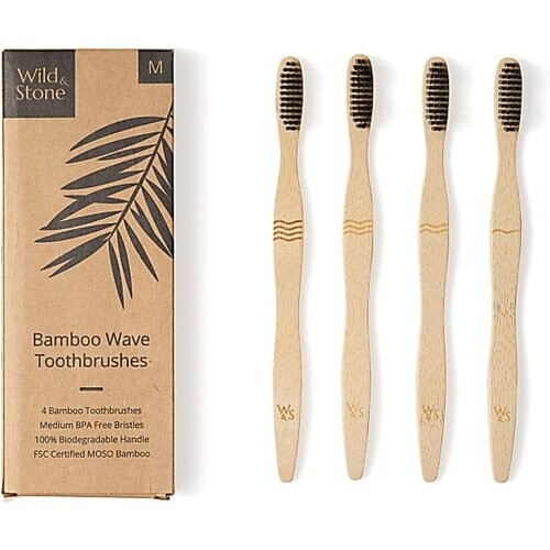 Wild & Stone Bamboe Tandenborstels 4 stuks - Wave Bristles - Medium Tweedehands