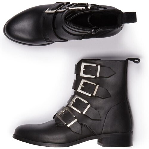 Will's Vegan Store dames vegan Biker Boots 4 Strap Zwart Tweedehands