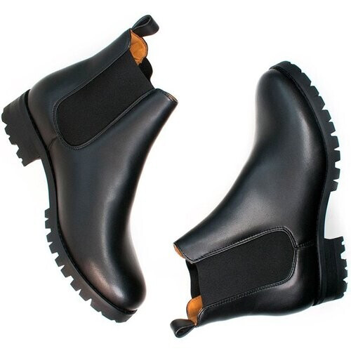 Will's Vegan Store dames vegan Chelsea Boots Luxe Deep Tread Wide Fit Zwart Tweedehands