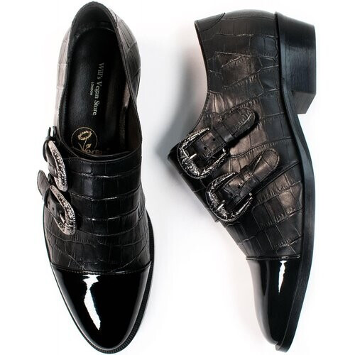 Will's Vegan Store dames vegan Monk Straps Nep Kroko Zwart Tweedehands