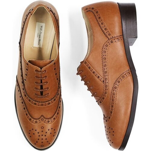 Will's Vegan Store dames vegan Oxford Brogues Bruin Tweedehands