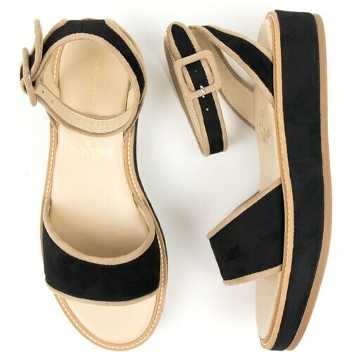 Will's Vegan Store dames vegan Sandalen Beige & Zwart Tweedehands