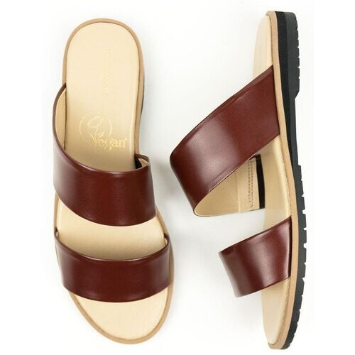 Will's Vegan Store dames vegan Slippers Twee Bandjes Bruin Tweedehands