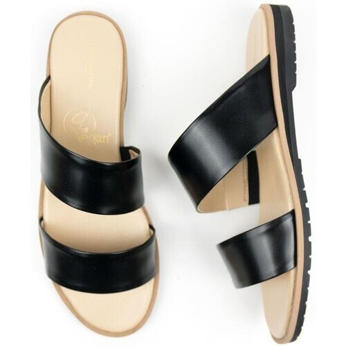 Will's Vegan Store dames vegan Slippers Twee Bandjes Zwart Tweedehands