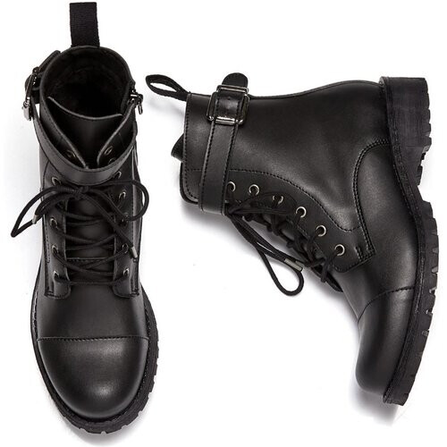 Will's Vegan Store dames vegan Veterboots Buckled Work Boots Zwart Tweedehands