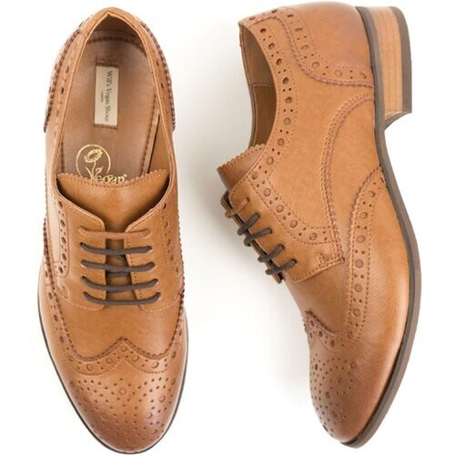 Will's Vegan Store mannen vegan Brogue Oxfords City Wingtip Lichtbruin Tweedehands