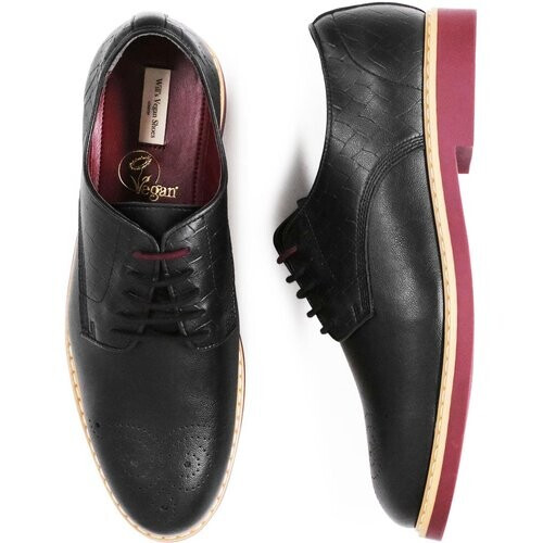 Will's Vegan Store mannen vegan Brogues Signature Zwart & Kersenrood Tweedehands