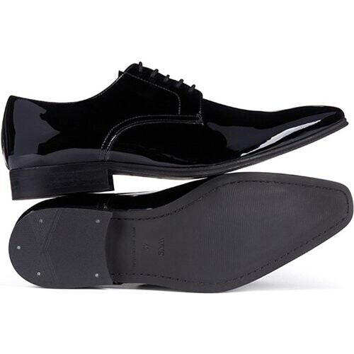 Will's Vegan Store mannen vegan Derby Schoenen Slim Soles Hoogglans Zwart Tweedehands