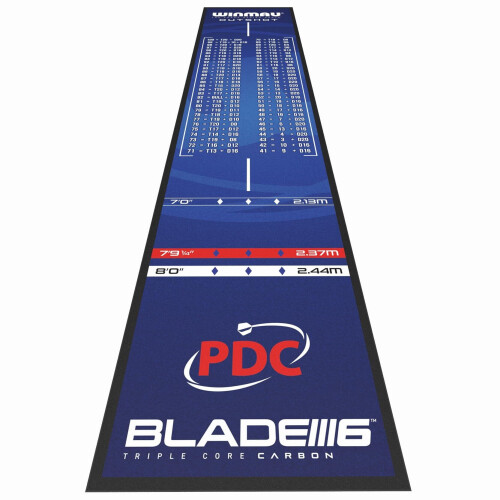 Winmau Outshot - Dartmat - Antislip PVC - 300 x 60 cm - zwart met blauwe accenten Tweedehands