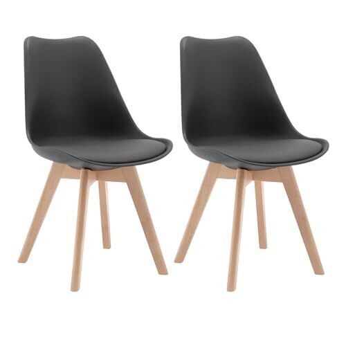 Woltu BH29gr-2 - Eetkamerstoelen Set van 2 - Ergonomisch Design - Massief Hout en Kunstleer - Grijs (2 stuks)