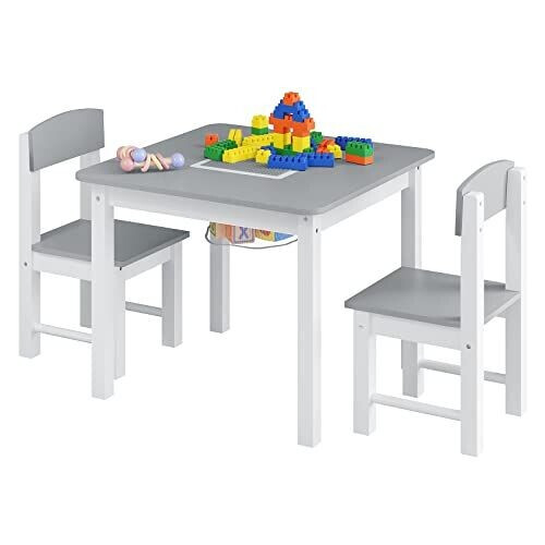 Woltu Kinder Tafel en Stoelen Set met Omkeerbaar Speelblad - Wit en Grijs Tweedehands