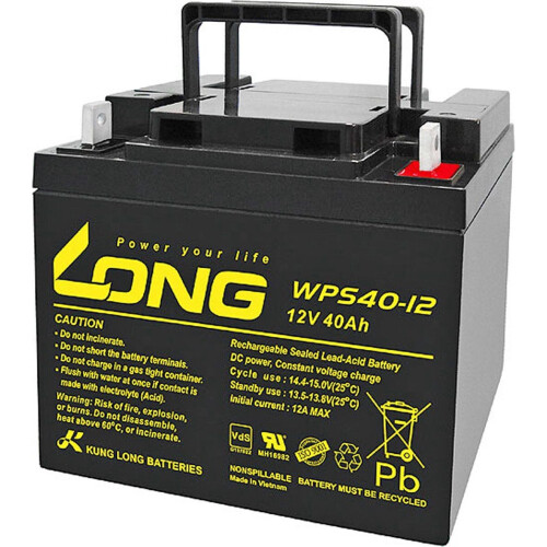 WPS40-12 Kung Long PB-loodbatterij 12 volt 40 Ah met M6-aansluiting met platte pool Tweedehands